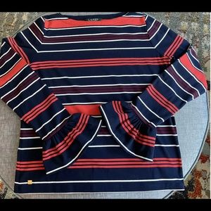 NWOT Lauren Ralph Lauren women’s shirt Sz M/L/orange, navy stripes/flounce cuffs
